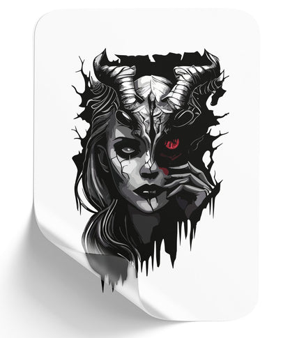 split-face-witch-with-red-eye-and-butterfly_-striking-black-and-white-artwork - DTF Single Peel WB